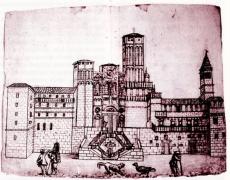 Debuxo da antiga Catedral de Santiago de Compostela.