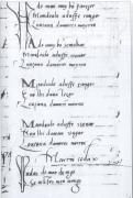 Páxina orixinal con cantigas de Martín Códax. Biblioteca Nacional de Lisboa.