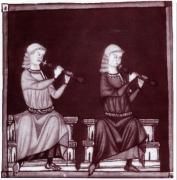 Parella de músicos con albogues. Cantiga CCCXC.