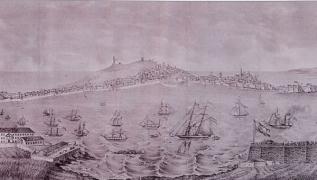O Porto da Coruña. Litografía.