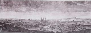 Debuxo. Vista de Compostela